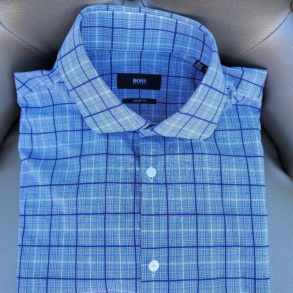 Hugo Boss Men's Regular Fit Plaid Long Sleeve Dress Shirt Size 32/33 x 15/12